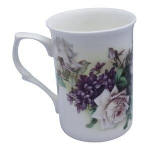 Stechcol Gracie Bone China White Roses Floral Mug Cup Gold Trim